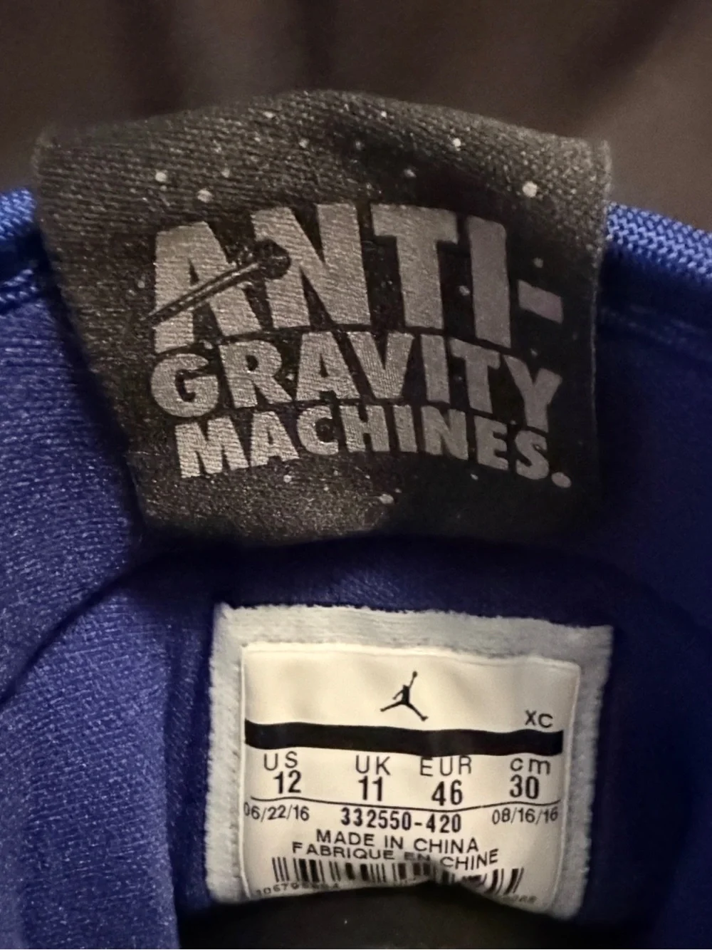 Air Jordan 1 Retro High Deep Royal Men’s Size 12 Anti Gravity Machines